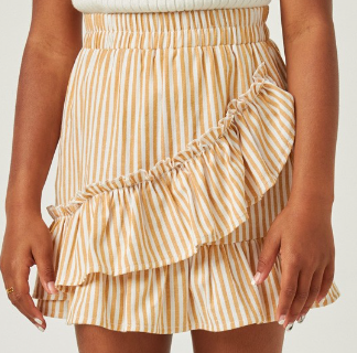 Girls Striped Asymmetric Ruffle Skirt in Mustard