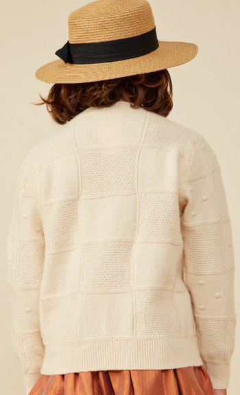 Girls Hand Knit Floral Patch Sweater in Ivory