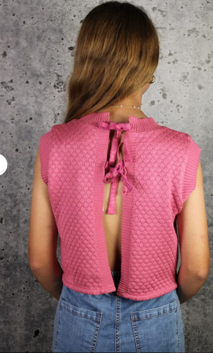 Pink Knit Tie Back Top