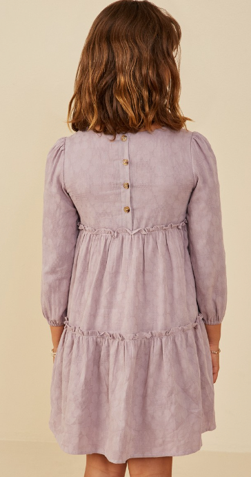 Girls Floral Textured Button Back Ruffle Dress