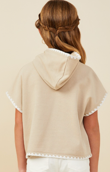 Girls Crochet Contrast Stitched Hooded Tee