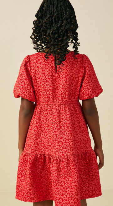 Girls Ditsy Floral Puff Sleeve Tiered Dress