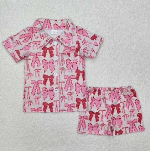 Pink Bow Kids Girls Button Down Pajamas