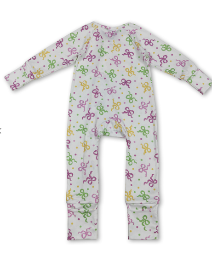 Purple Yellow Green Bow Girls Mardi Gras Romper