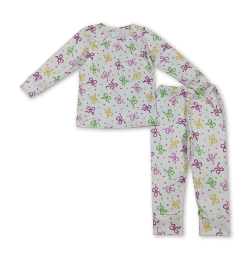 Polka Dots Bows Kids Girls Mardi Gras Pajamas