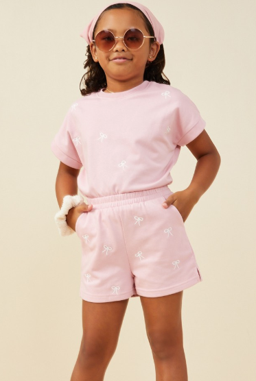 Girls Bow Embroidered French Terry Top