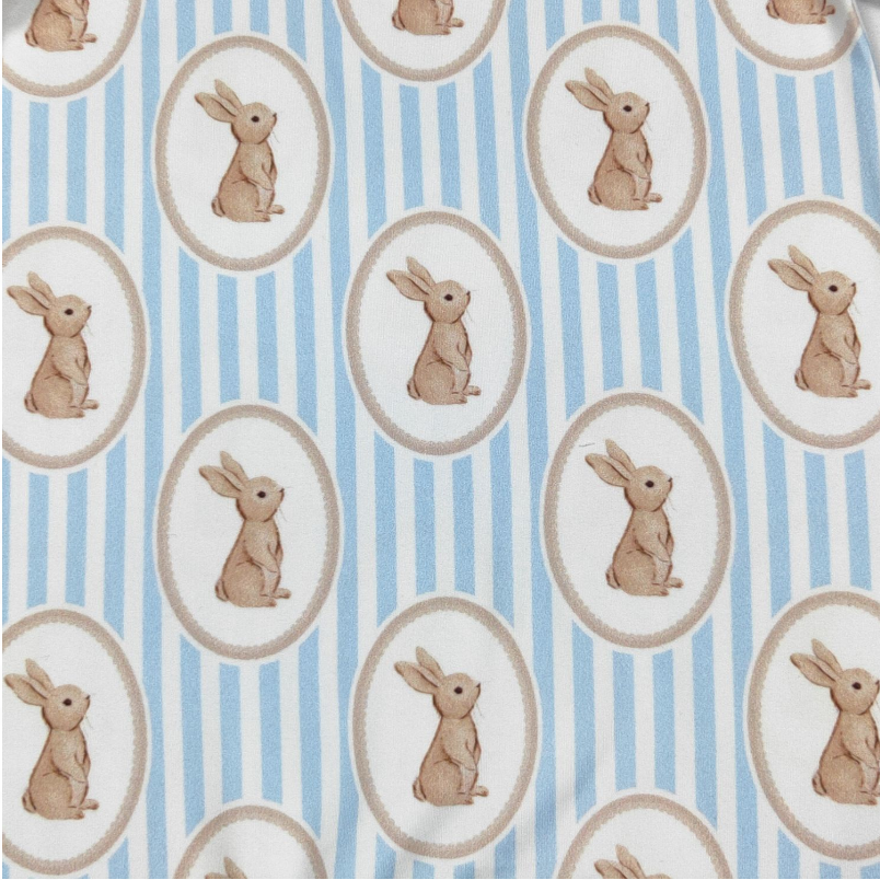 Blue Stripe Bunny Boy Romper