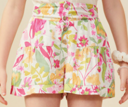 Girls Floral Print Button Detail Shorts