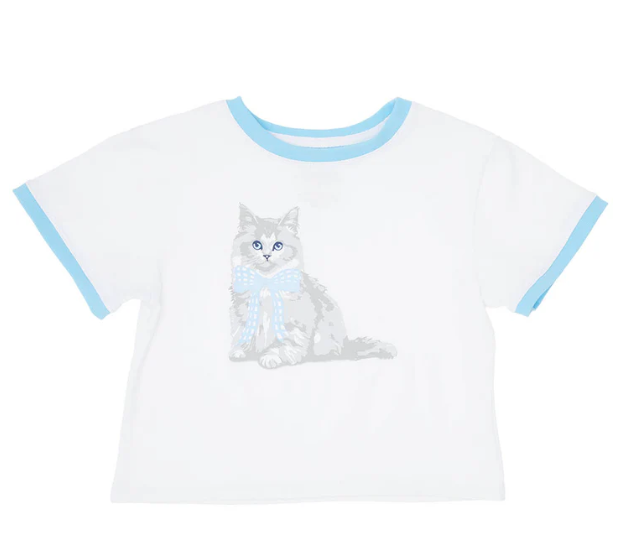 BLUE GINGHAM BOW KITTY WHITE RINGER BOXY