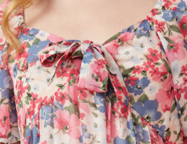 Girls Spring Floral Puff Sleeve Bow Front Dress