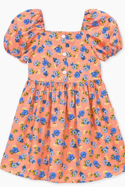 Toddler's Floral Dress W/ Puff Sleeves