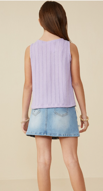 Girls Cable Textured Knit Tank in Lavender