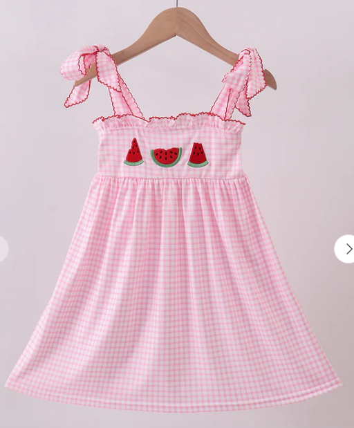 PINK WATERMELON EMBROIDERY RUFFLE DRESS