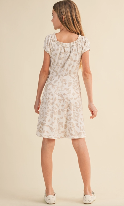 Tween Kids Girls Puff Sleeve Cinch Front Dress