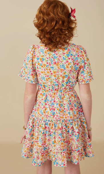 Girls Ditsy Floral Ruffle Tiered Button Dress
