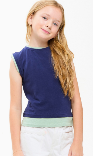 Navy Color Blocked Sleeveless Layered Top