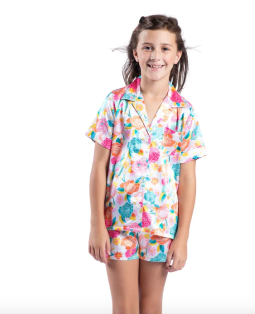 Kids In Full Bloom Satin Pajama Short Set