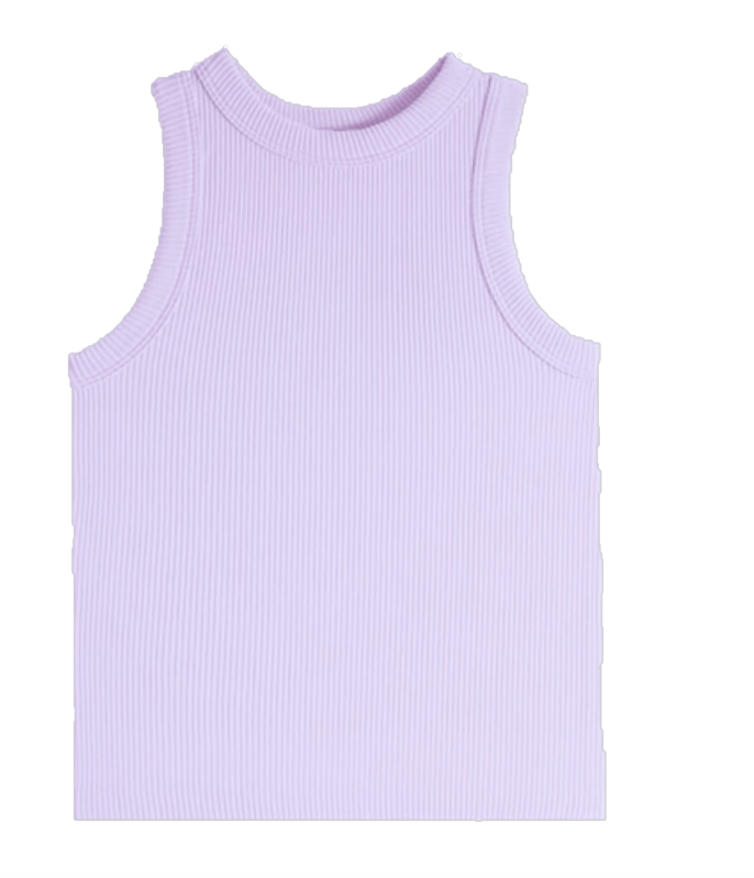 High Neck Ribbed Seamless Tank in Lavender