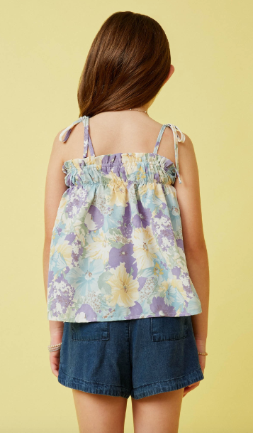 Girls Soft Floral Ruffled Bodice Tank