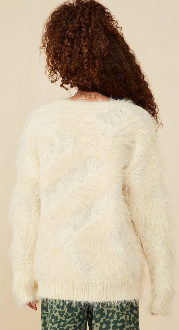 Girls Faux Fur Pullover Sweater in Ivory