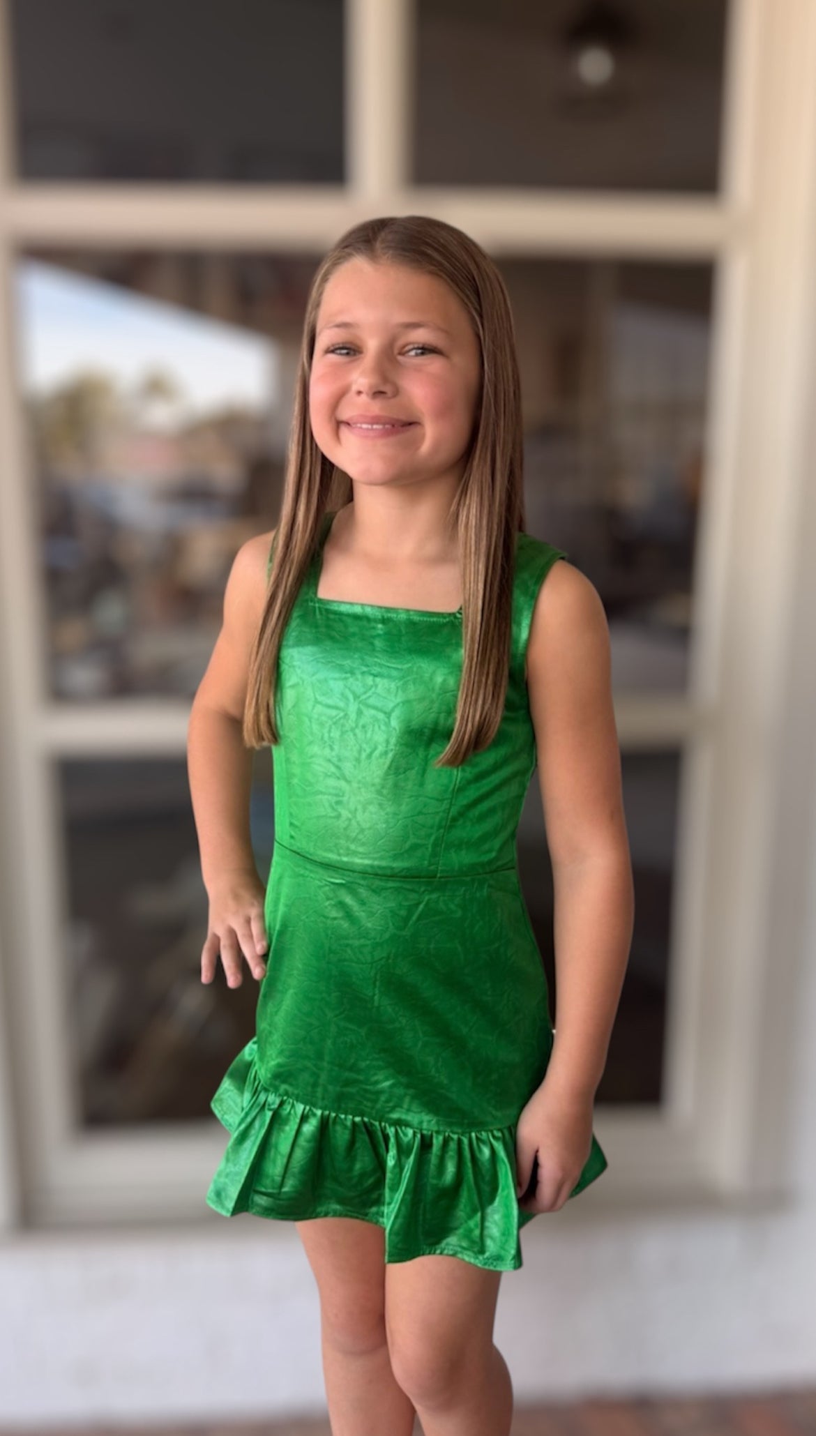 Green Dress with Ruffle Detail