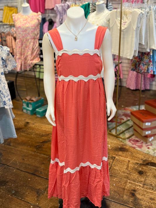 Coral Maxi Dress in Coral/white
