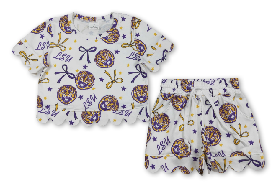 Scallop Bow Tiger Top Shorts Girls Team Summer Outfits
