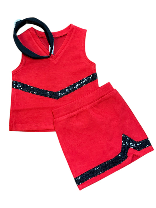 Game Day Cheer Top with Black Sequin Stripe in Red
