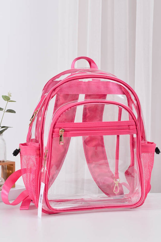 Solid Color Outlined Medium Clear Backpack in Fuschia