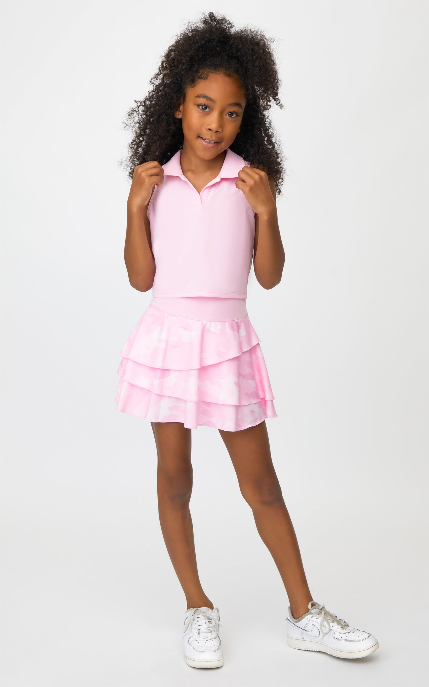 Collar Tank and Ruffled Level Up Tiered Skort Set