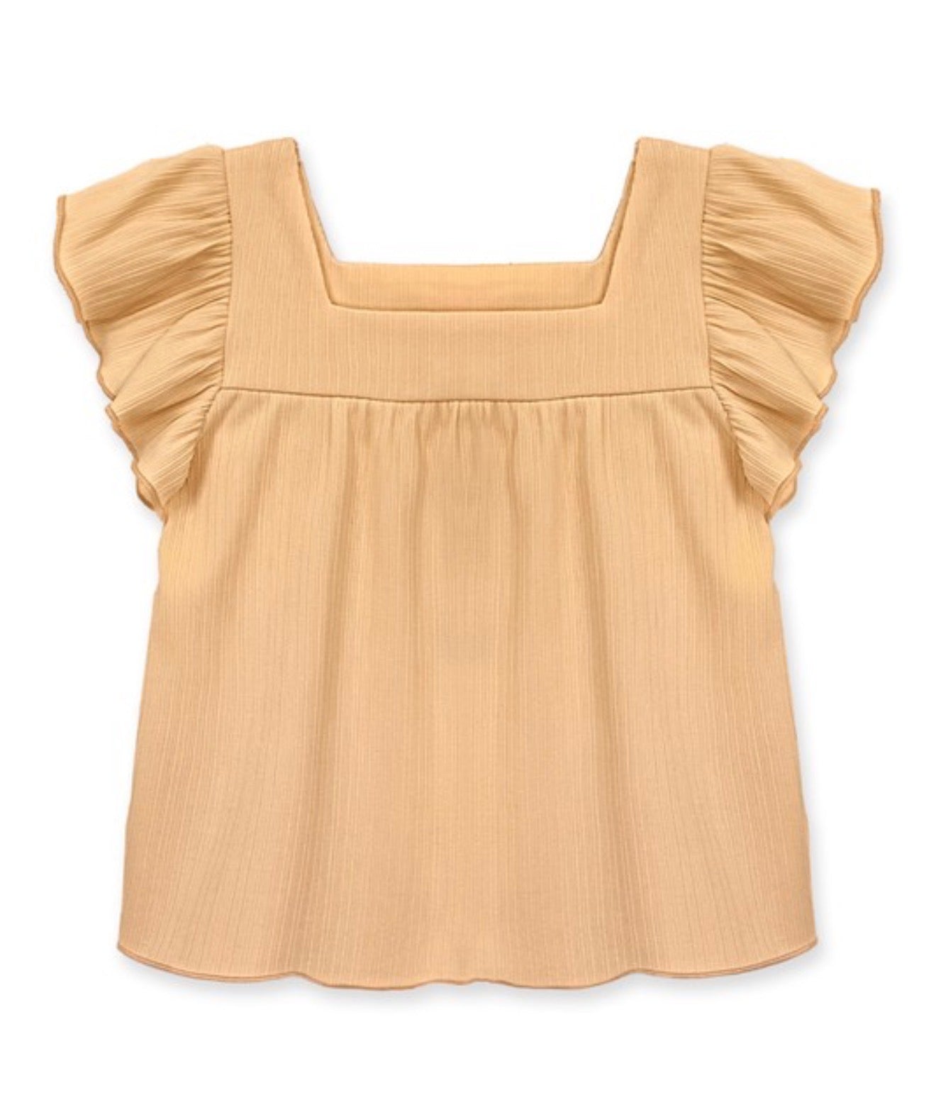 Girl's Fashion Top W/ Square Neck & Ruffle Sleeve in mocha