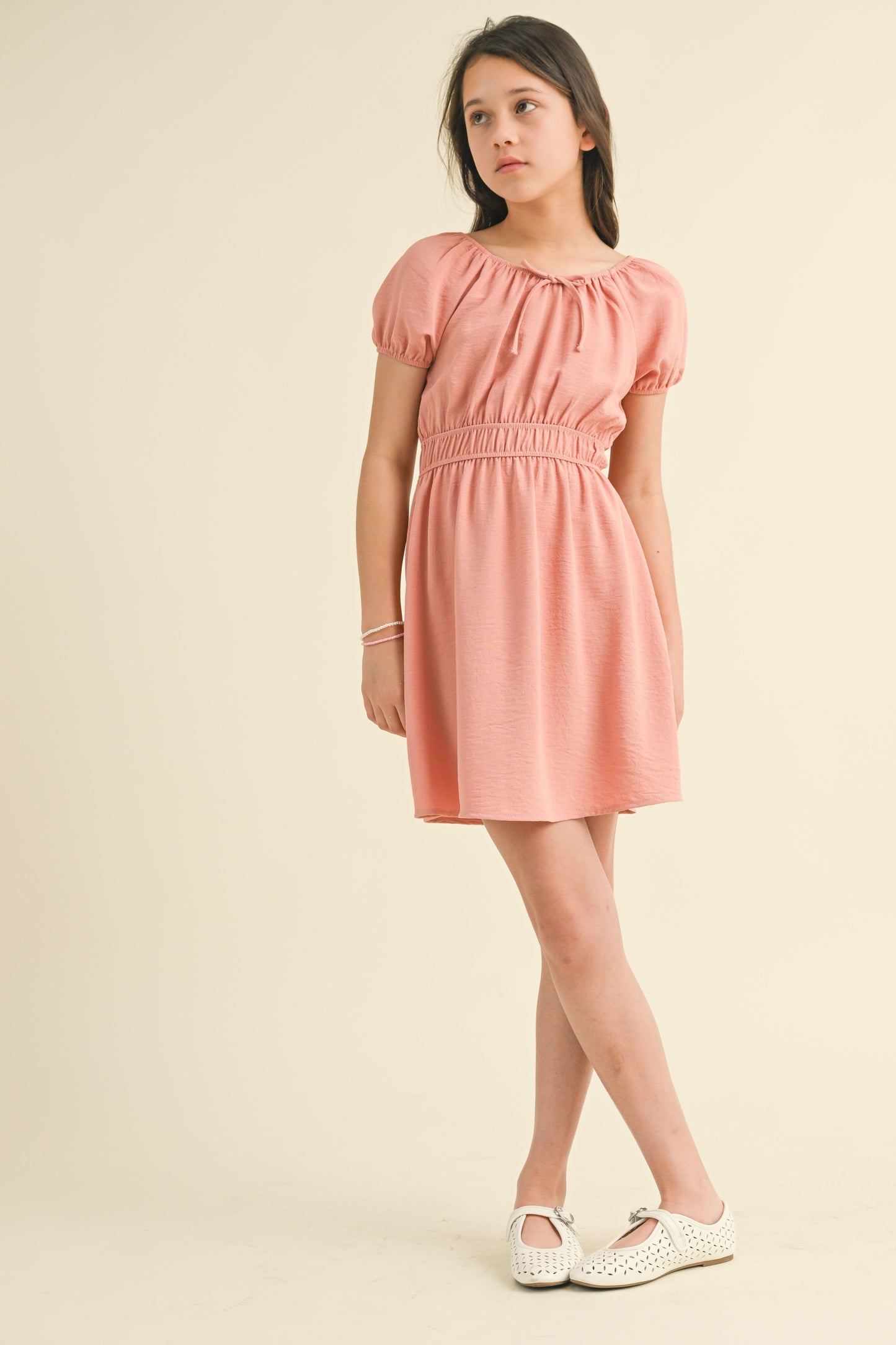 Juliette Waist Dress in Salmon