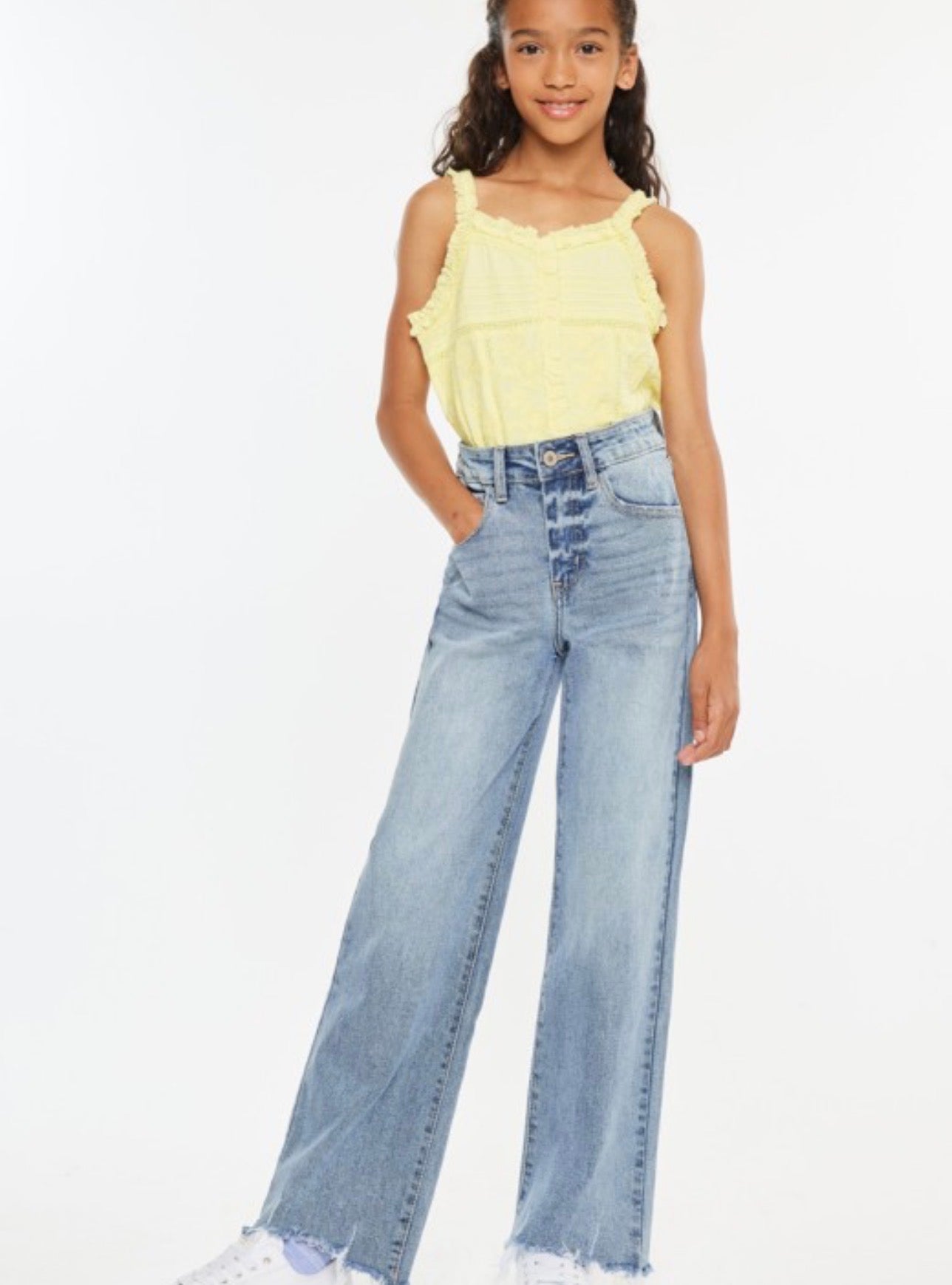High rise slim wide leg