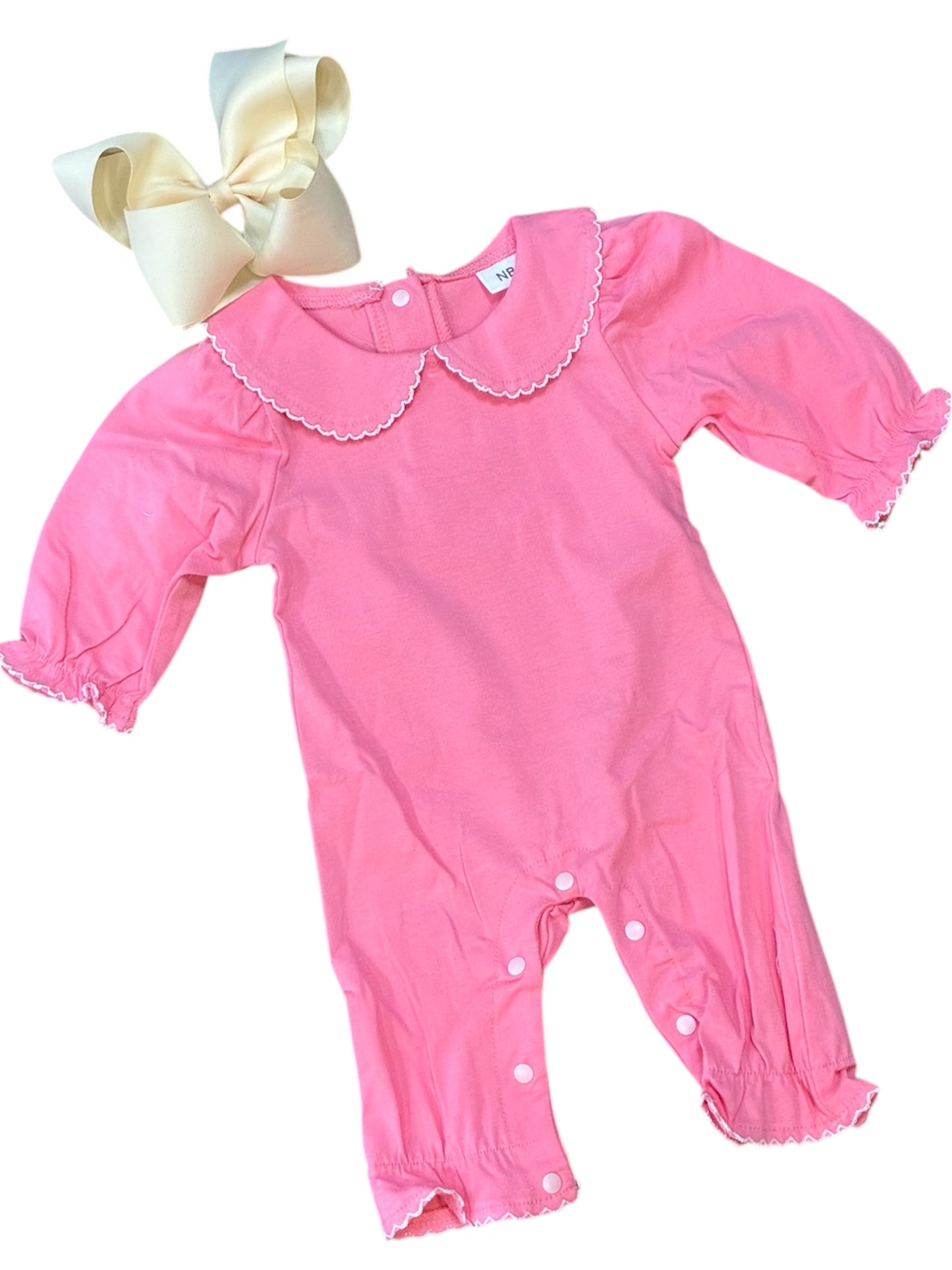 Solid bright pink / trimmed white Romper