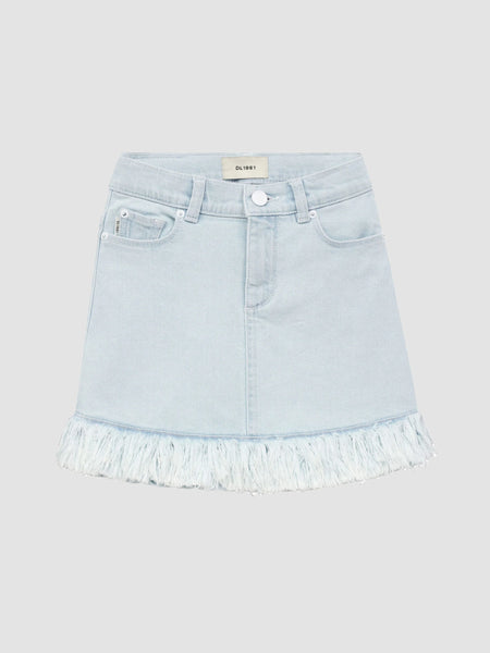 Jenny Mini Jean Skirt in Frayed Light Denim