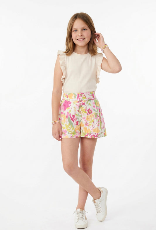 Girls Floral Print Button Detail Shorts