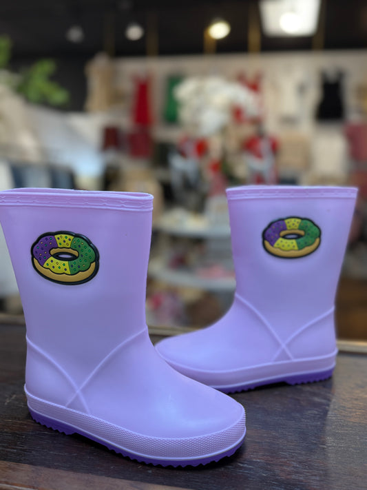 Mardi Gras King Cake Kids Rain Boots