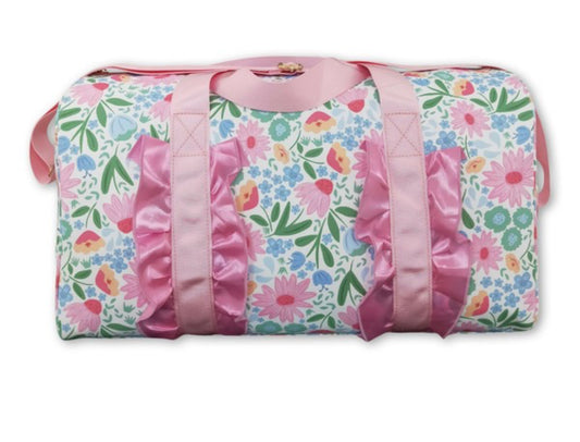 Pink Floral Ruffle Duffel Bag