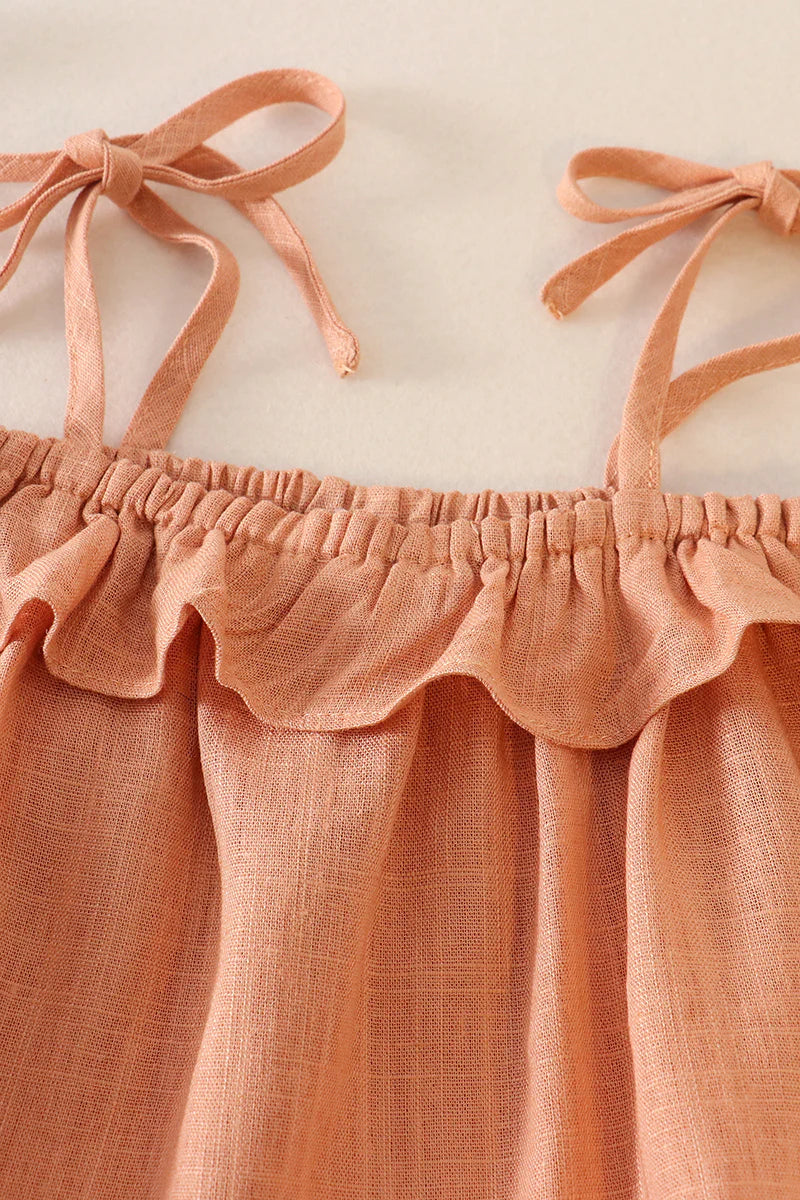 Blush Strap Ruffle Linen Girl Bubble