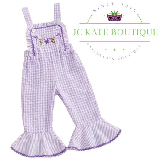 Smocked Plaid Mardi Gras Girl Romper