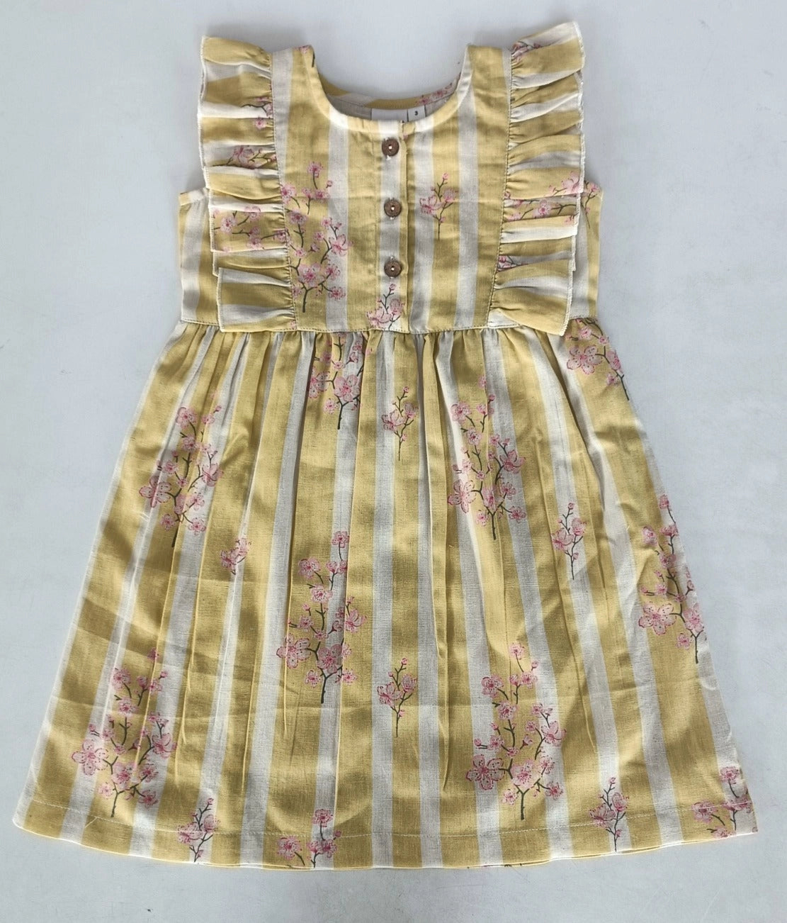 Yellow Cherry Blossom Ruffled Girls' Dress