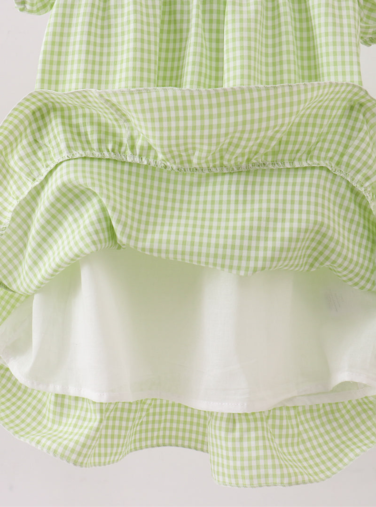 Green SCALLOPED COLLAR LACE GINGHAM RUFFLE DRESS