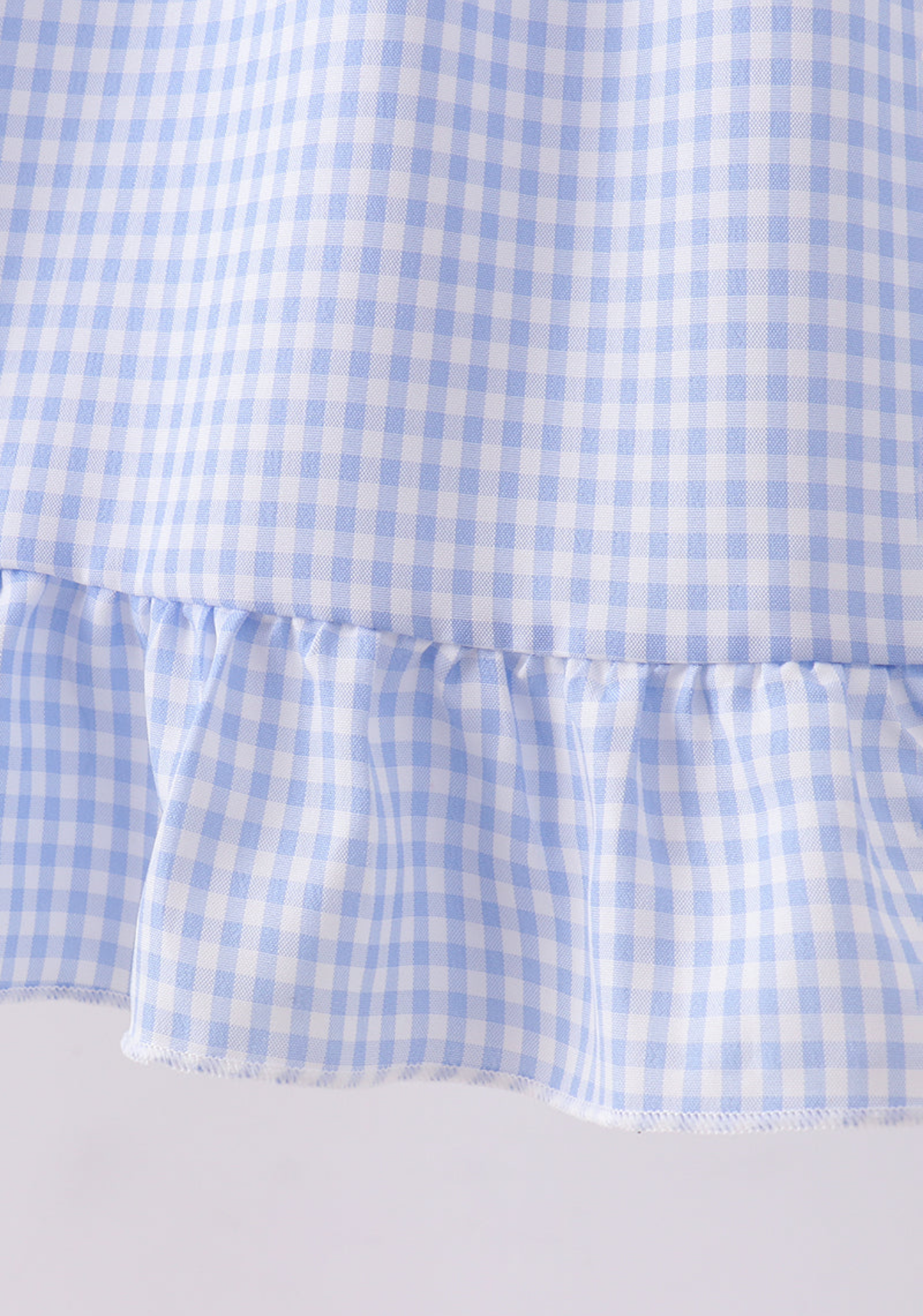 BLUE SCALLOPED COLLAR LACE GINGHAM RUFFLE DRESS