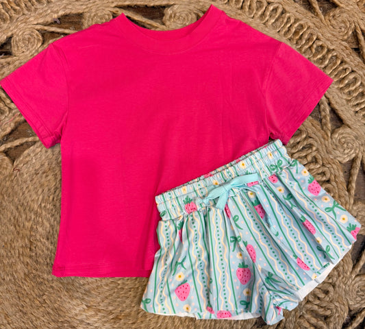 Strawberry Bow Kids Girls Summer Shorts