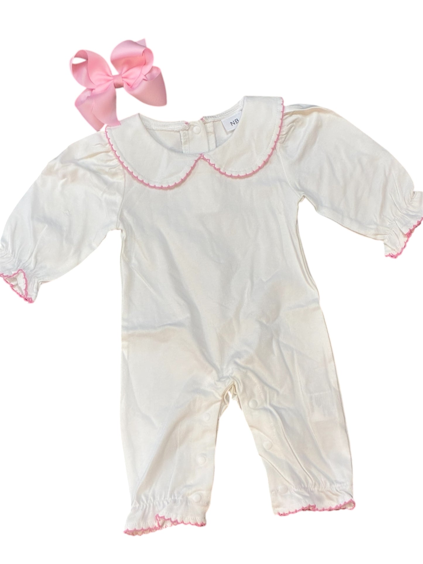 Solid white/ trimmed pink Romper