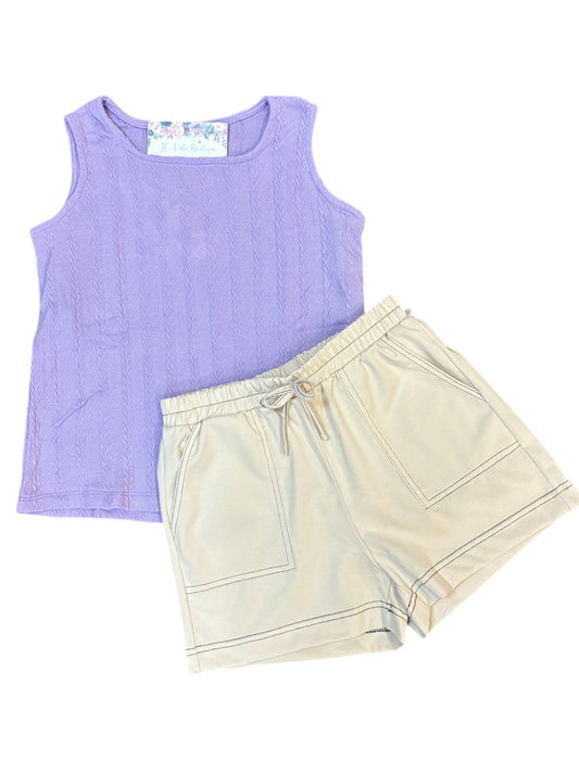 Girls Cable Textured Knit Tank in Lavender