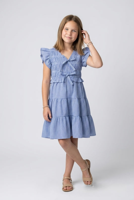Gingham Ruffle with lace trim dress