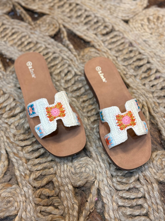 Beige Crochet Slip on Sandal