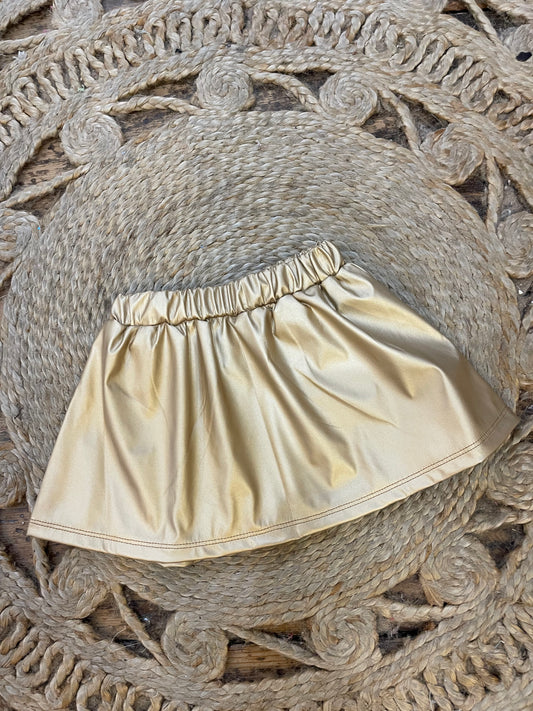 Faux Leather Pleated Skirt in Muted Gold