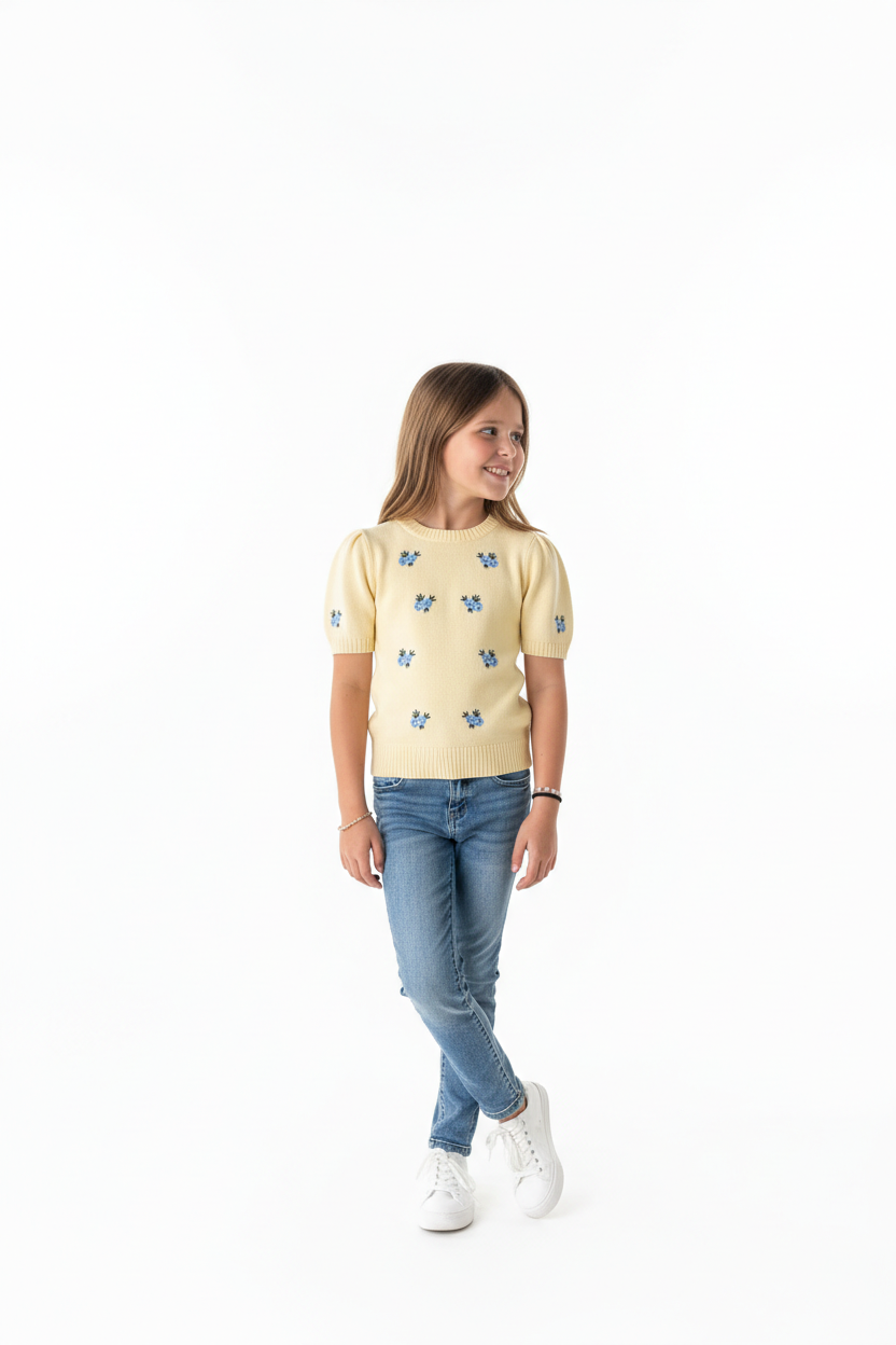 Butter yellow floral sweater top